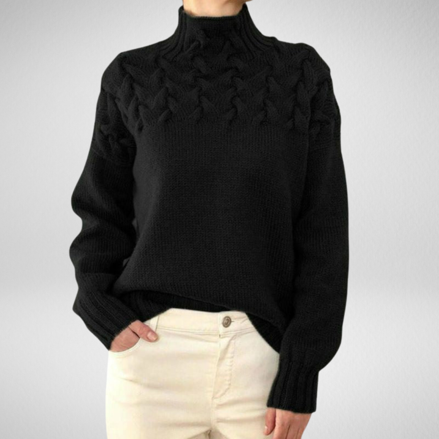 Frida | Women's Winter Sweater – Cable Knit Turtleneck, Black view 1