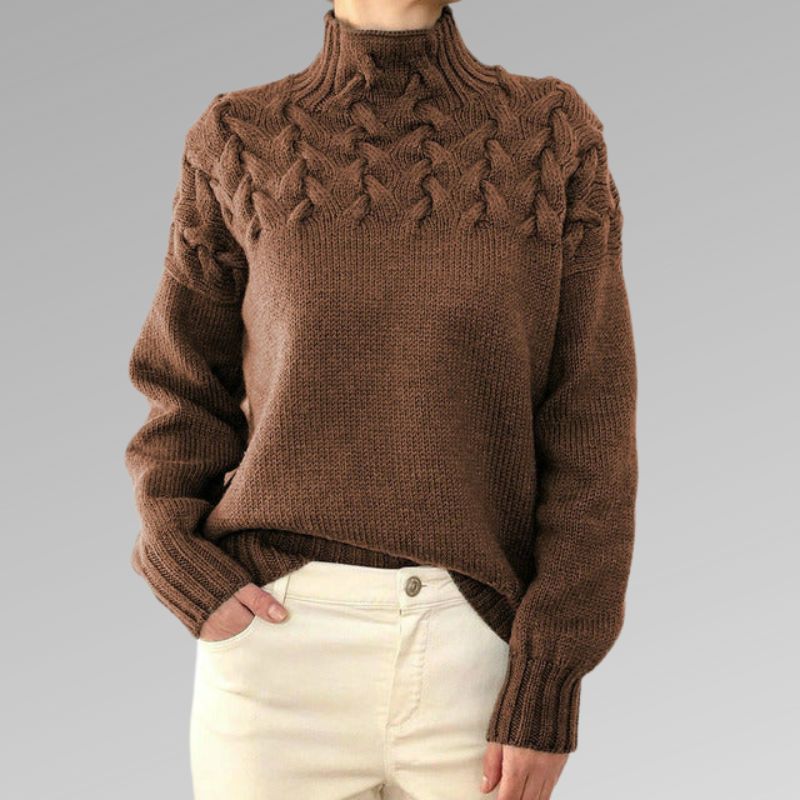 Frida | Women's Winter Sweater – Cable Knit Turtleneck, Black view 3