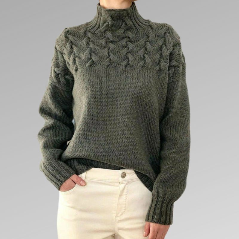 Frida | Women's Winter Sweater – Cable Knit Turtleneck, Black view 4