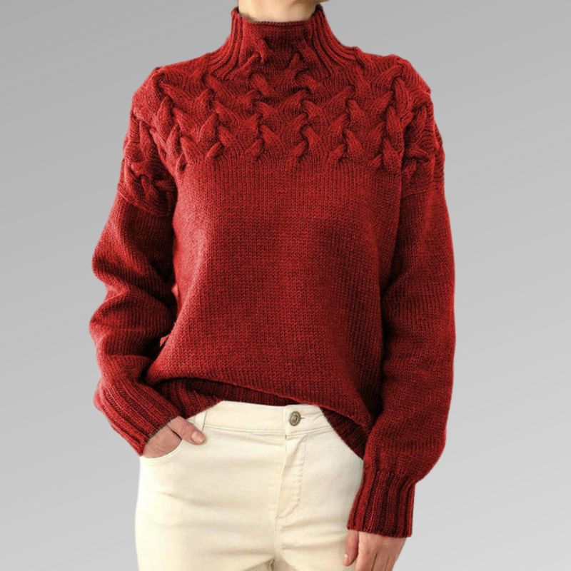 Frida | Women's Winter Sweater – Cable Knit Turtleneck, Black view 7