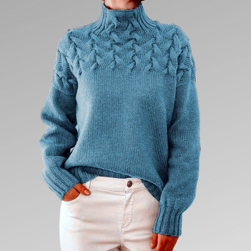 Frida | Women's Winter Sweater – Cable Knit Turtleneck, Black view 8