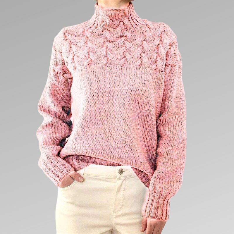 Frida | Women's Winter Sweater – Cable Knit Turtleneck, Black view 9