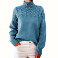 Estelle | Women's Winter Sweater – Cable Knit Turtleneck, Sky Blue