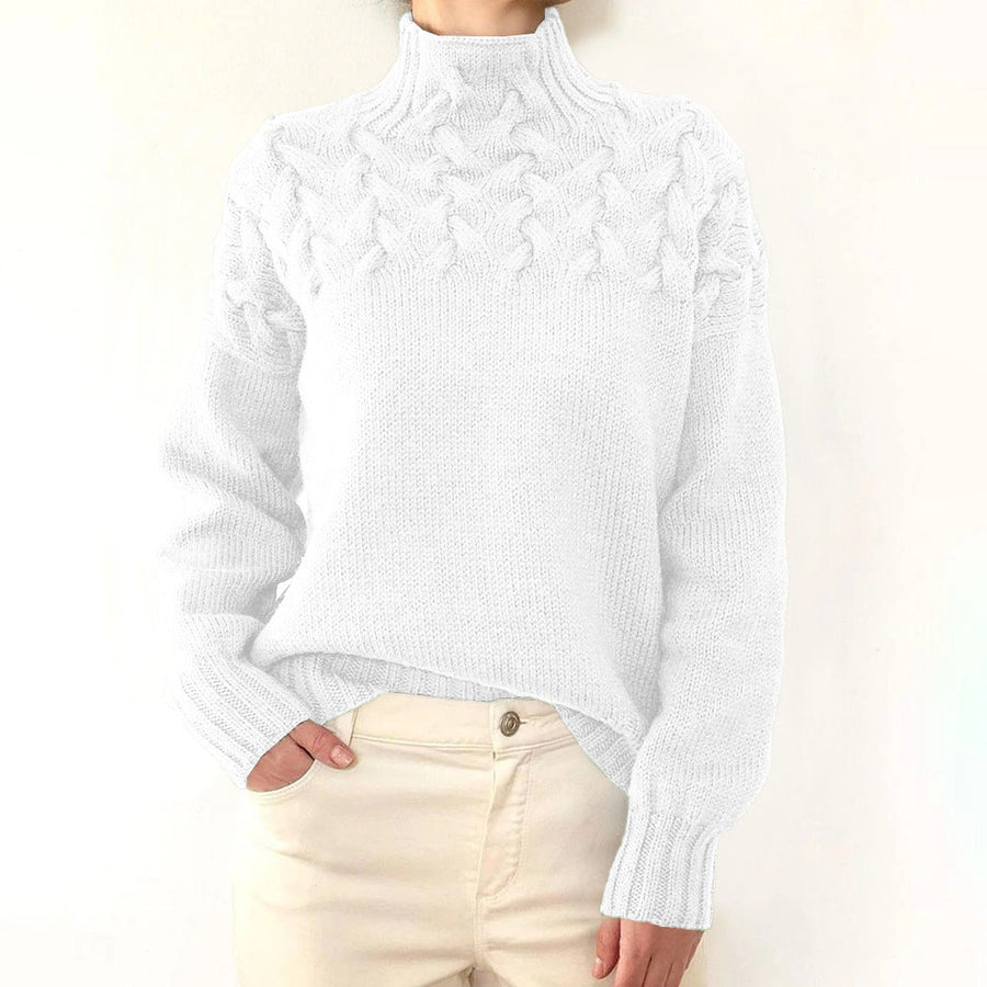 Estelle | Women's Winter Sweater – Cable Knit Turtleneck, Sky Blue view 10
