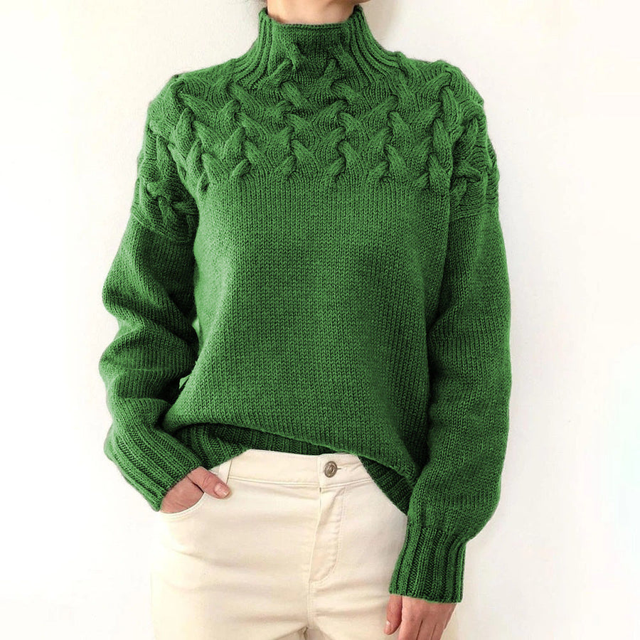 Estelle | Women's Winter Sweater – Cable Knit Turtleneck, Sky Blue view 11