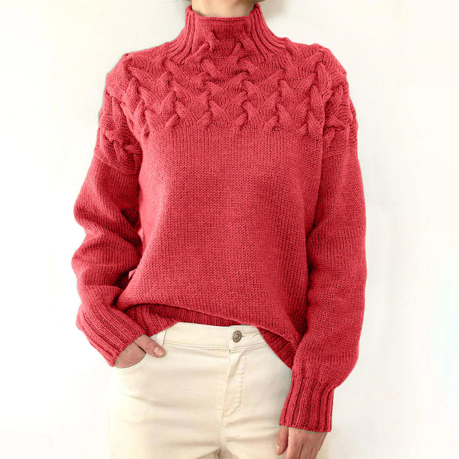 Estelle | Women's Winter Sweater – Cable Knit Turtleneck, Sky Blue view 12