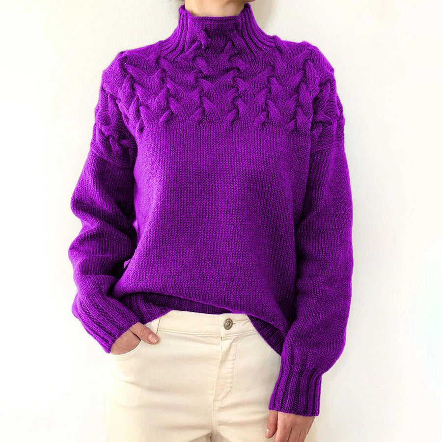 Estelle | Women's Winter Sweater – Cable Knit Turtleneck, Sky Blue view 13