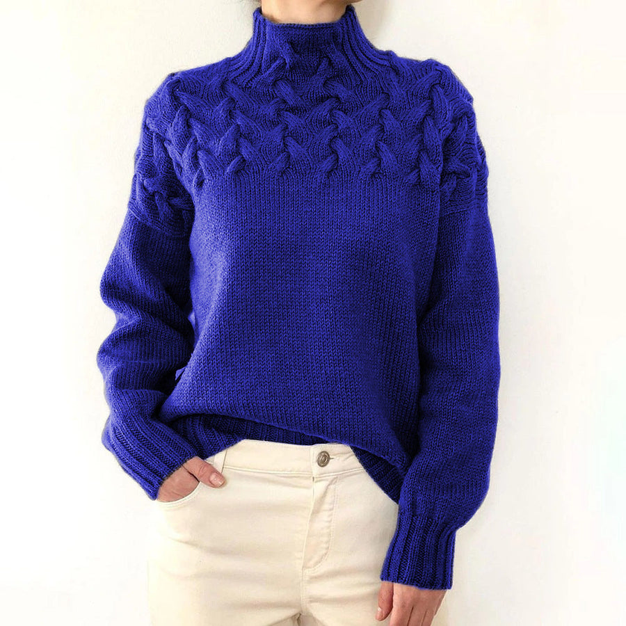 Estelle | Women's Winter Sweater – Cable Knit Turtleneck, Sky Blue view 2
