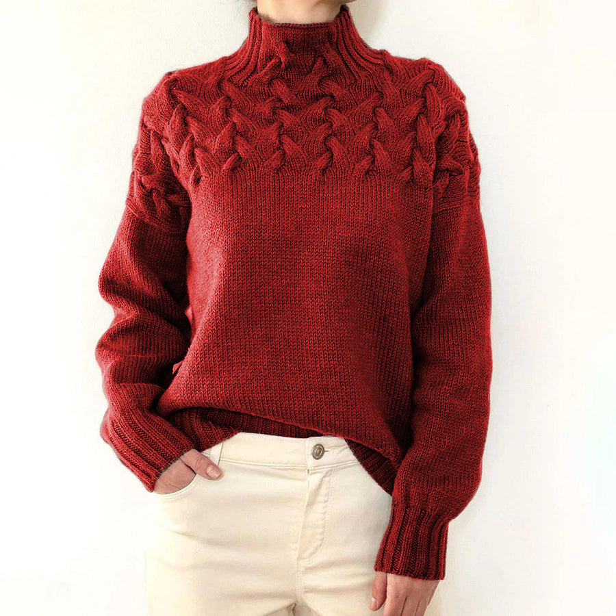 Estelle | Women's Winter Sweater – Cable Knit Turtleneck, Sky Blue view 3