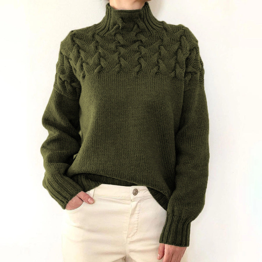 Estelle | Women's Winter Sweater – Cable Knit Turtleneck, Sky Blue view 4