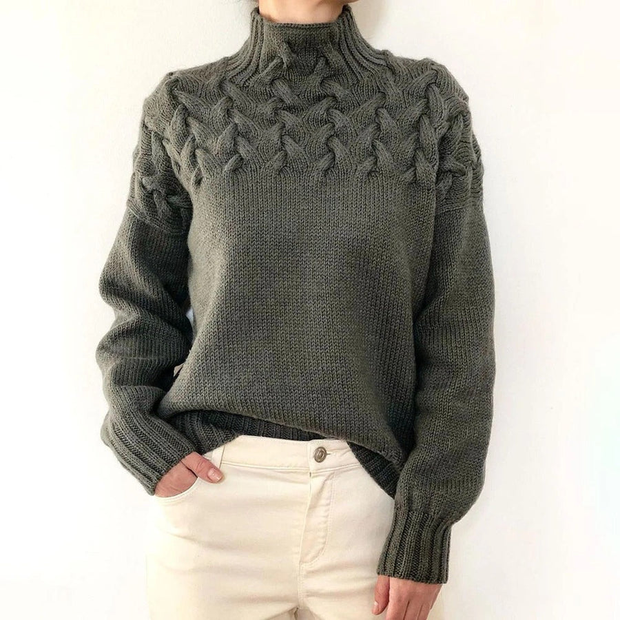 Estelle | Women's Winter Sweater – Cable Knit Turtleneck, Sky Blue view 5