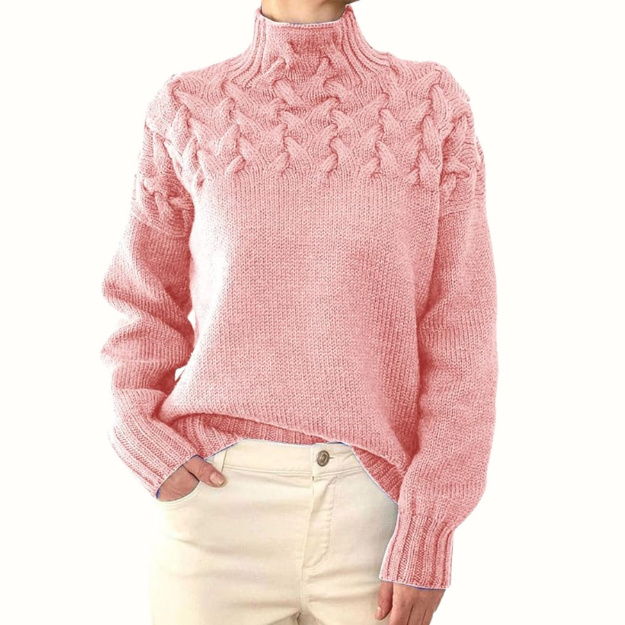 Estelle | Women's Winter Sweater – Cable Knit Turtleneck, Sky Blue view 6