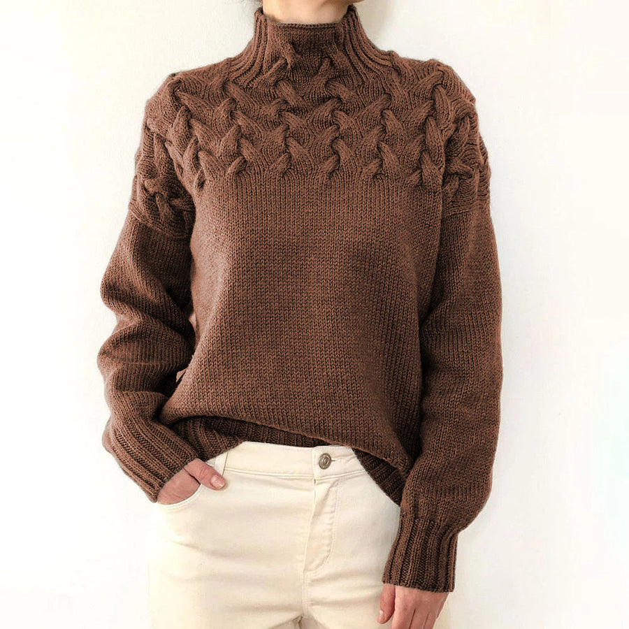 Estelle | Women's Winter Sweater – Cable Knit Turtleneck, Sky Blue view 7