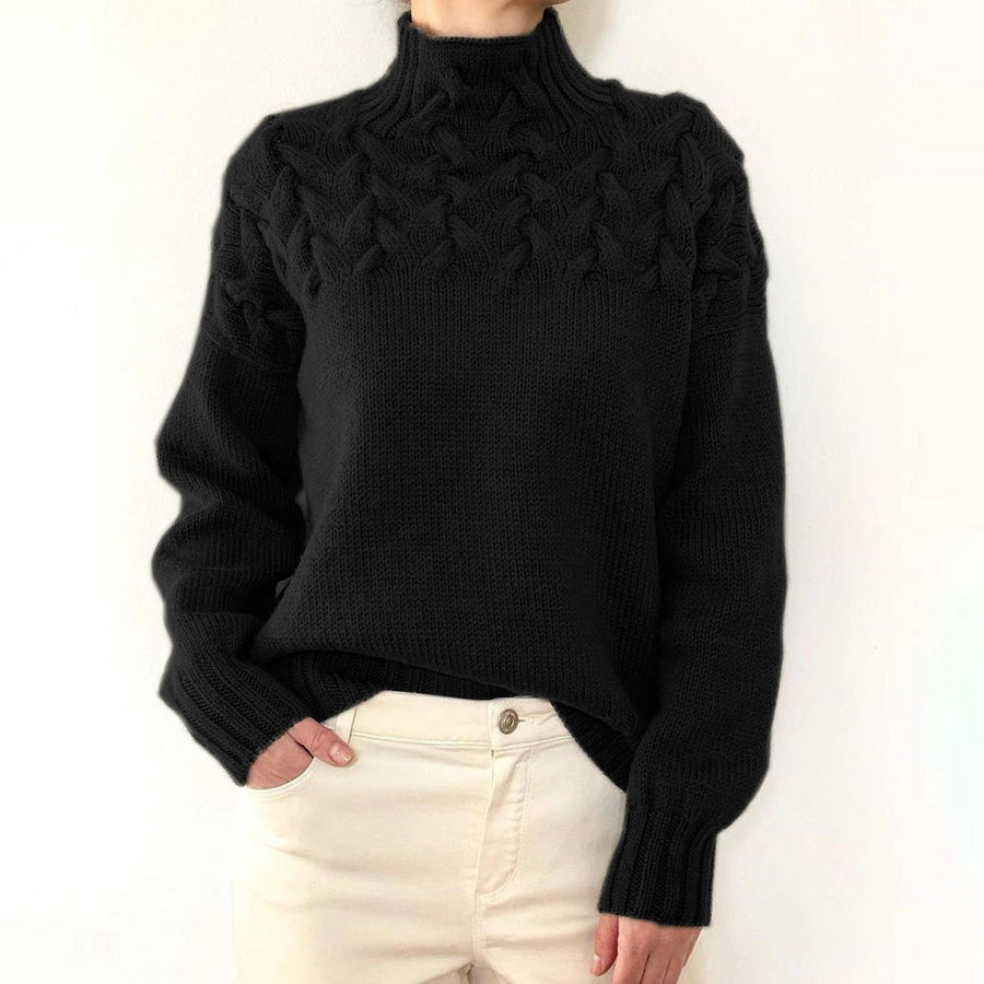 Estelle | Women's Winter Sweater – Cable Knit Turtleneck, Sky Blue view 8