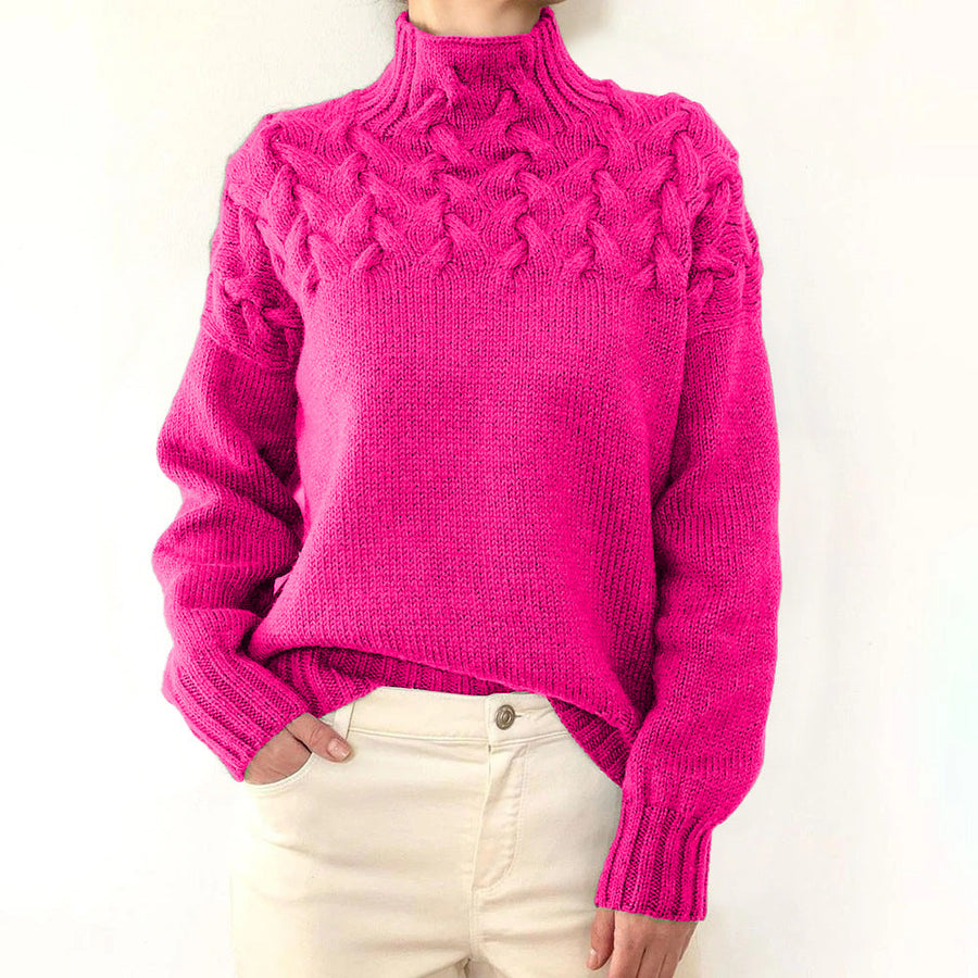 Estelle | Women's Winter Sweater – Cable Knit Turtleneck, Sky Blue view 9