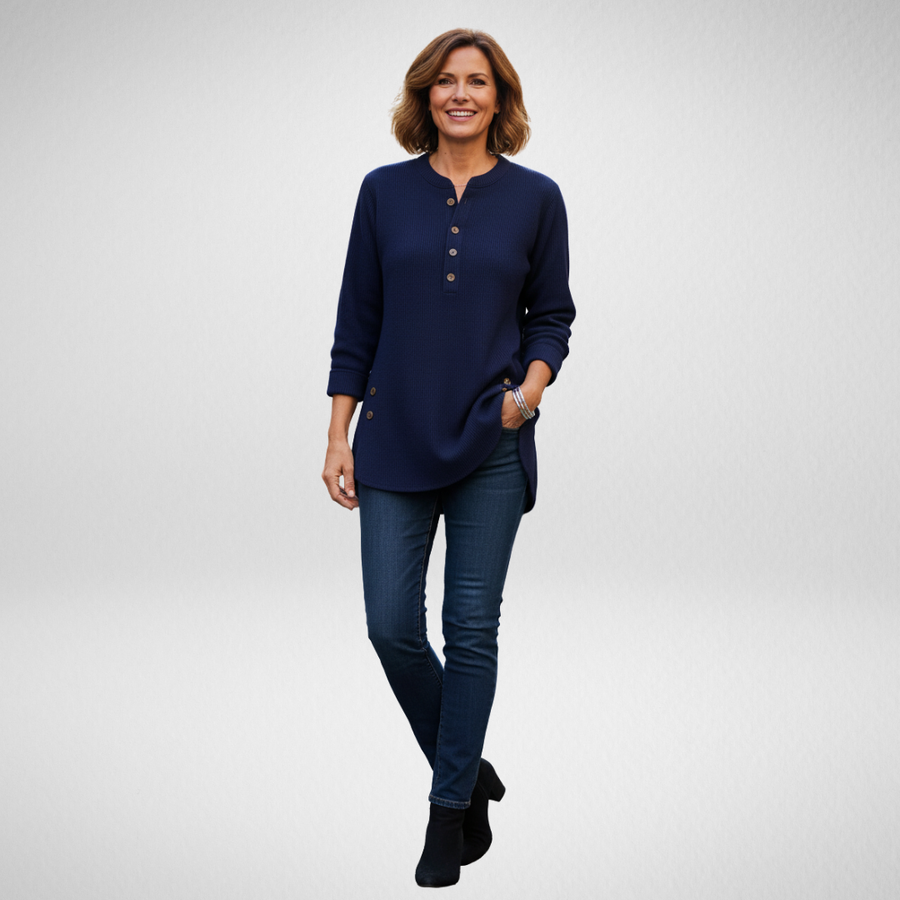 Enid | Women's Winter Sweater – Relaxed Fit Henley Tunic view 1