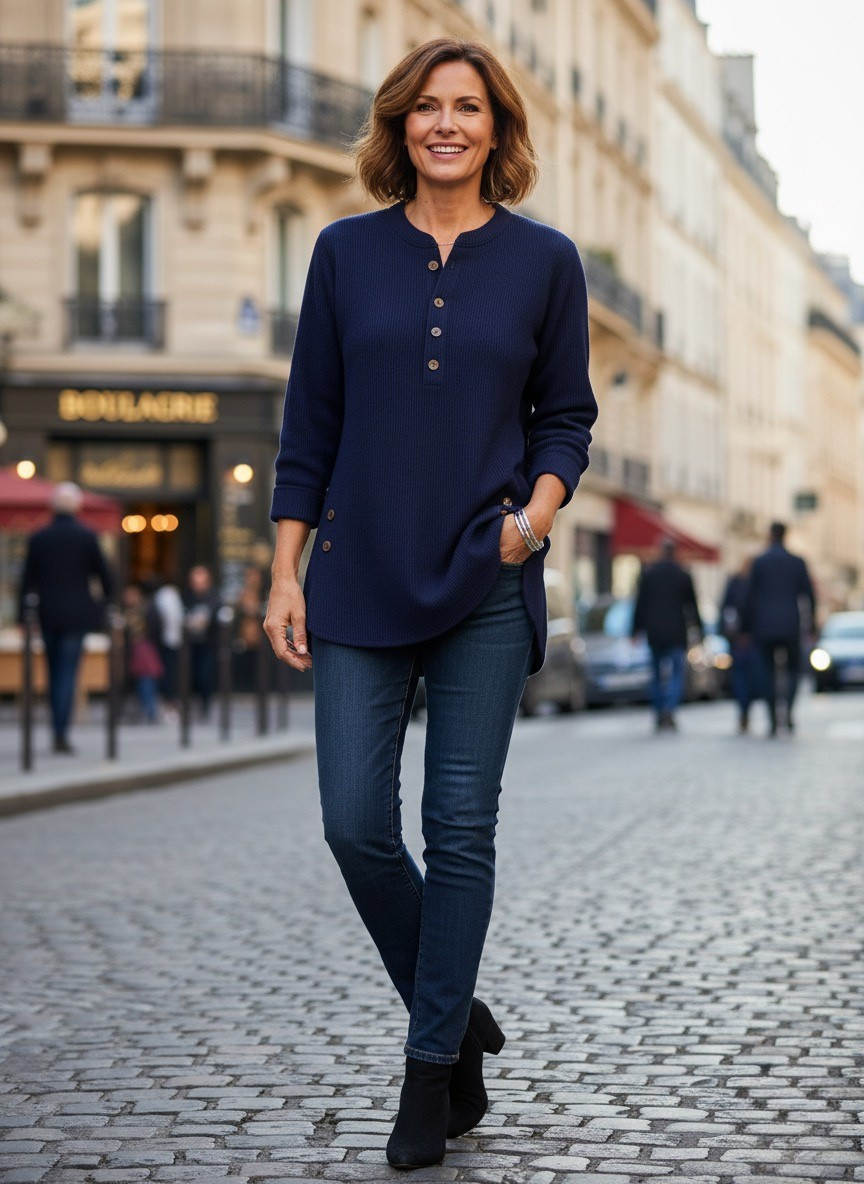 Enid | Women's Winter Sweater – Relaxed Fit Henley Tunic view 4