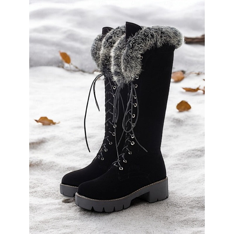 Aurelia | Women's Winter Boots – Lace Up Knee High Plush Cuff Snow Boots view 8