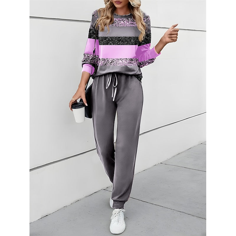 Sadie | Women's Two Piece Set – Color Block Top and Drawstring Pants Outfit view 2