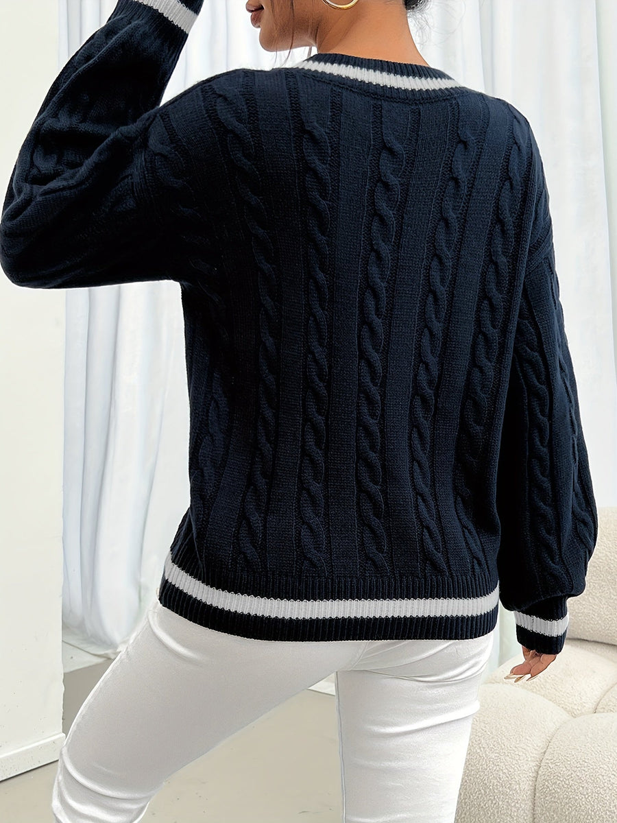 Camryn | Women's V Neck Cable Knit Sweater – Classic Winter Pullover view 3