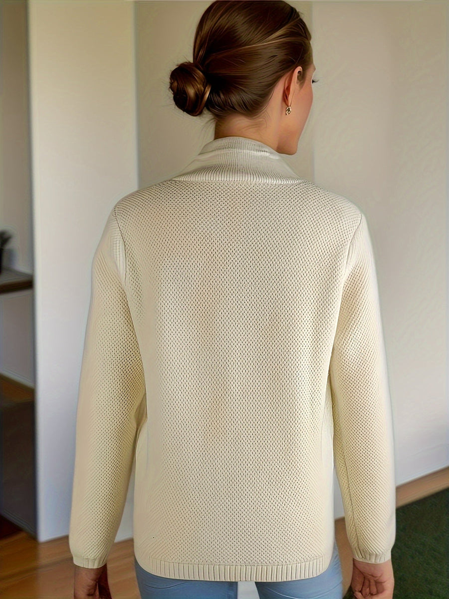 Kit | Women's Winter Cardigan – Textured Knit Stand Collar view 4
