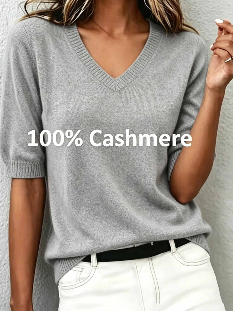 Sabina | Cashmere Blend Short-Sleeve V-Neck Sweater view 3