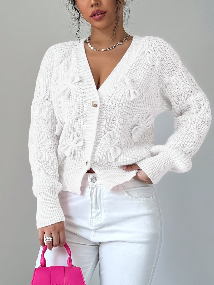 Juniper | Women's Cardigan – Bow Detail Long Sleeve Button-Up Knit view 18