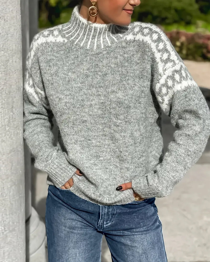 Aurelia | Nordic Pattern Mock Neck Sweater