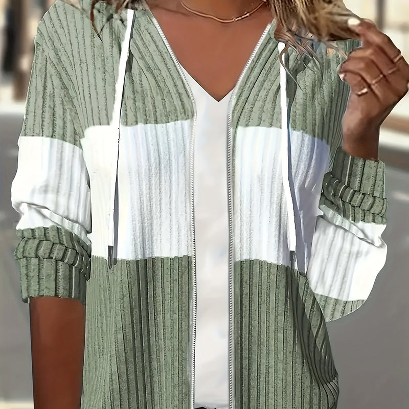Shannon | Women's Zip Up Hoodie – Color Block Ribbed Cozy Sweatshirt