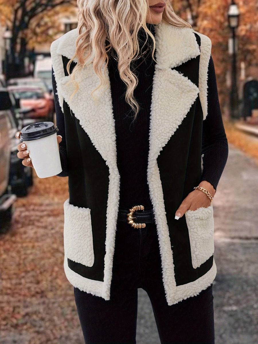 Sylvie | Women's Warm Vest – Lapel Collar Cozy Winter Vest view 11