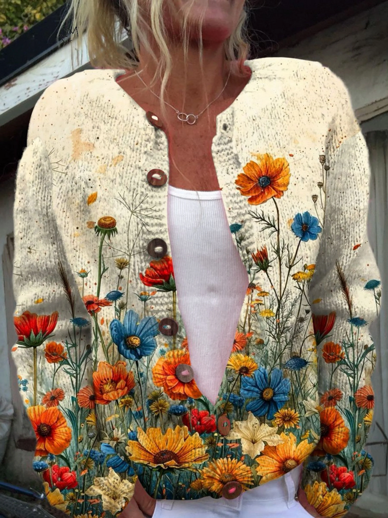 Rosanna | Women's Winter Cardigan – Floral Print Open Front, Multicolor