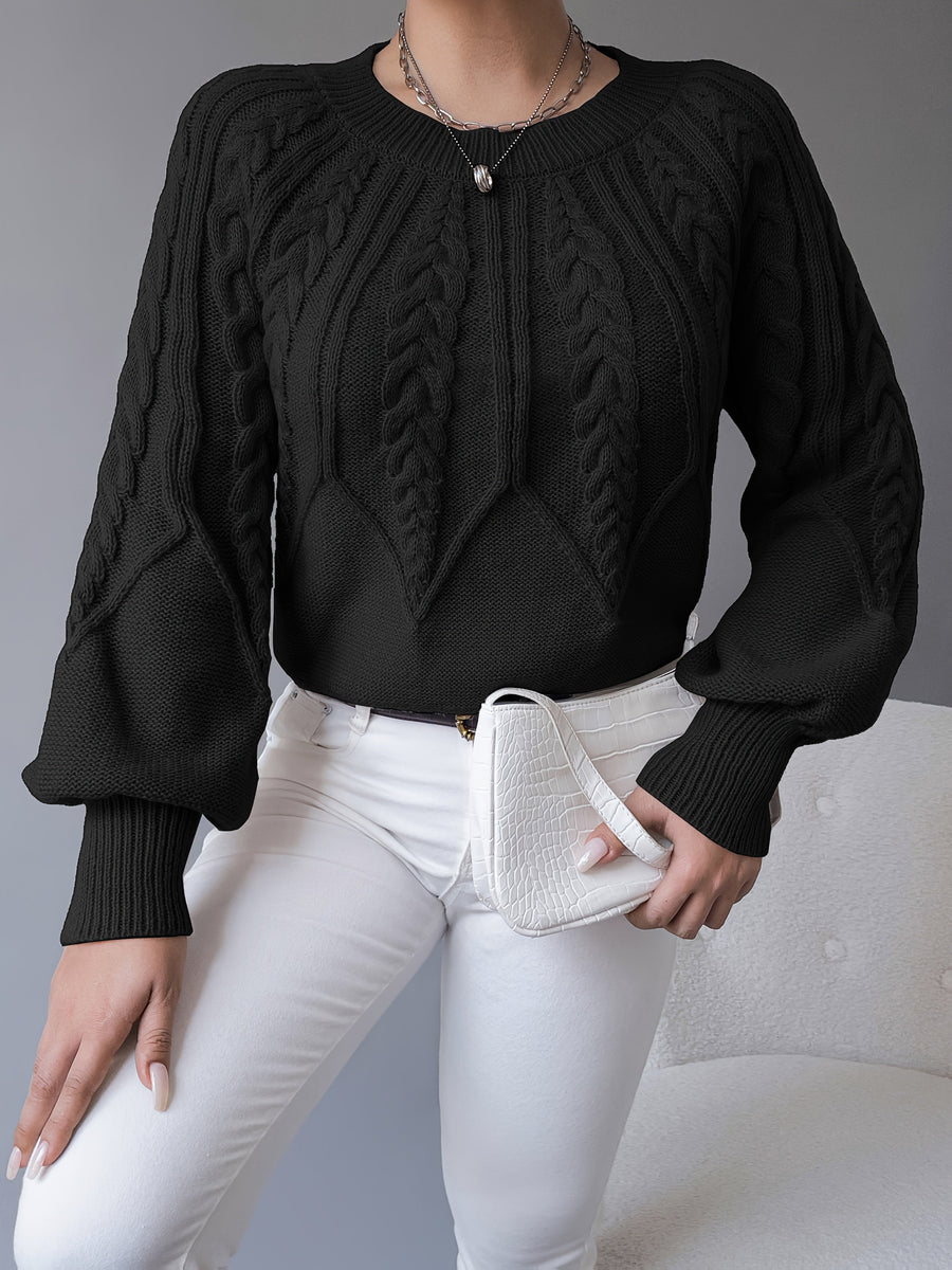 Elsie | Women's Cable Knit Sweater – Lantern Sleeve Textured Pullover view 21