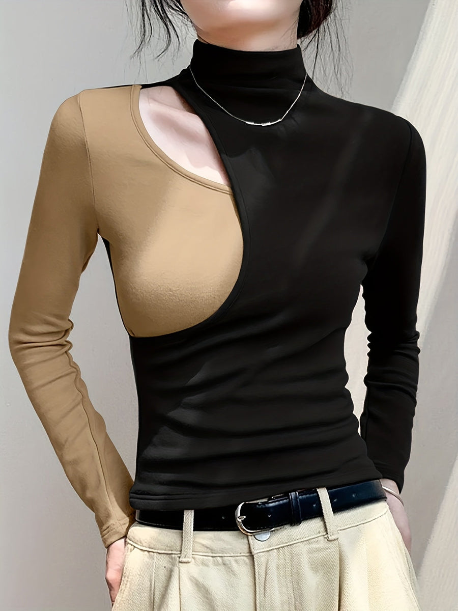 Eliana | Women's Mock Neck Top – Cutout Long Sleeve Slim Fit Top view 6