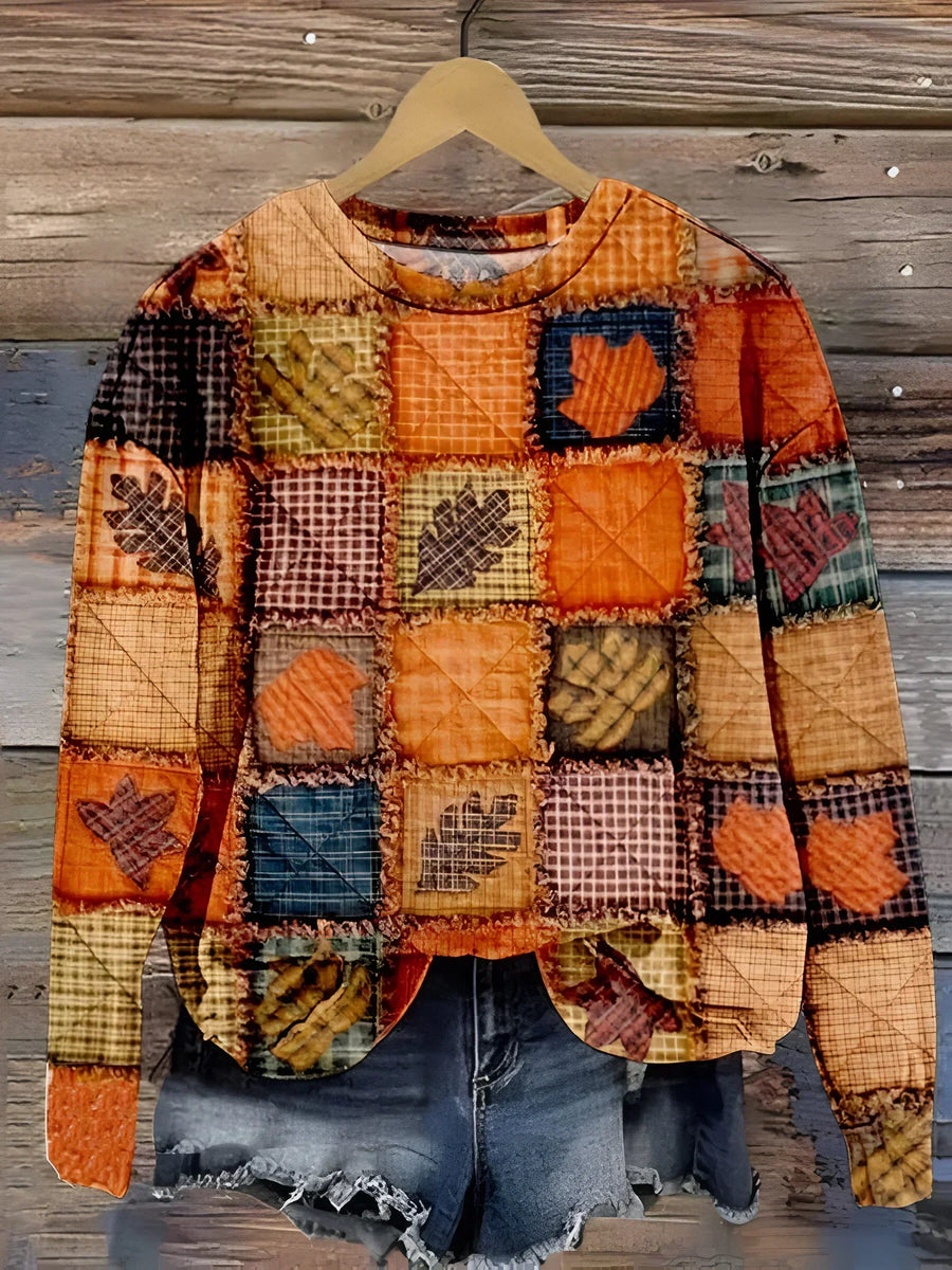 Lucy | Women's Winter Sweater – Autumn Patchwork Print view 1