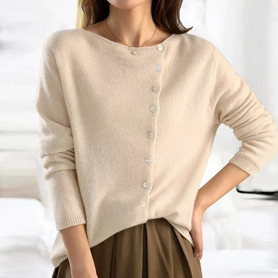 Rae | Women's Winter Cardigan – Button-Front, Beige view 2