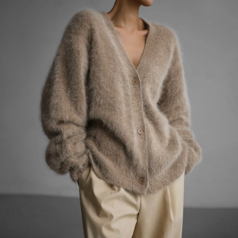Katrin | Women's Winter Cardigan – Oversized Fuzzy Button-Front