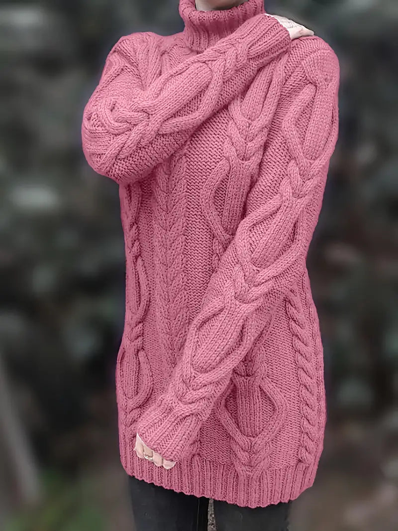 Helena | Women's Winter Sweater – Oversized Cable Knit Turtleneck view 9