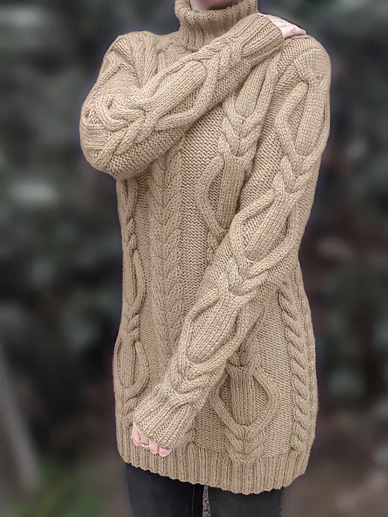 Helena | Women's Winter Sweater – Oversized Cable Knit Turtleneck view 15