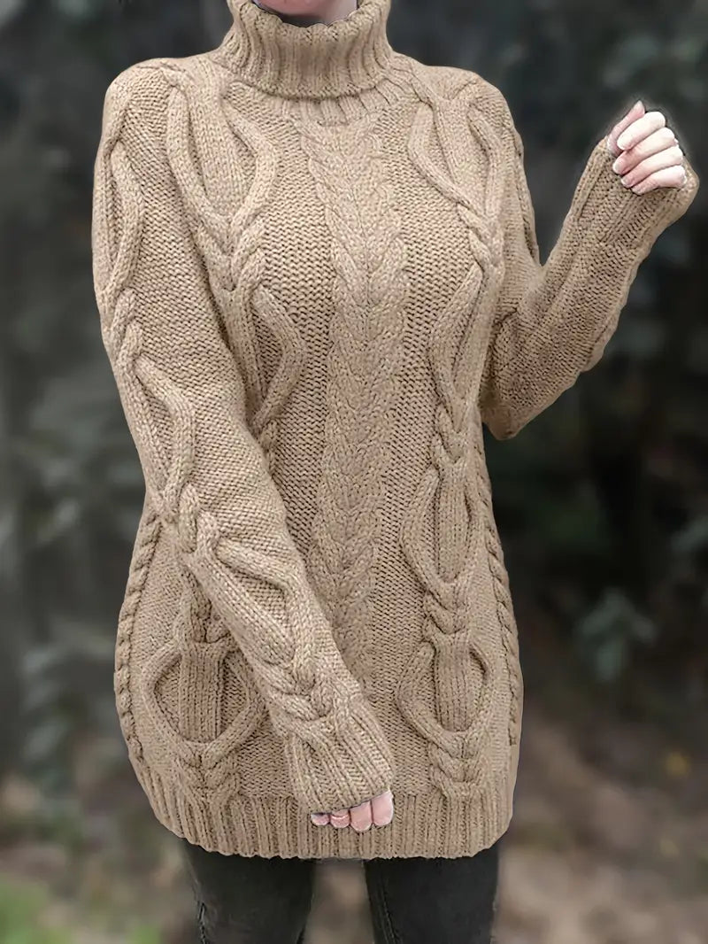 Helena | Women's Winter Sweater – Oversized Cable Knit Turtleneck view 3