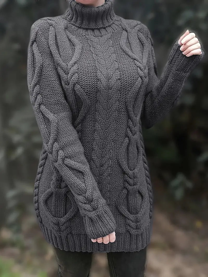 Helena | Women's Winter Sweater – Oversized Cable Knit Turtleneck view 4