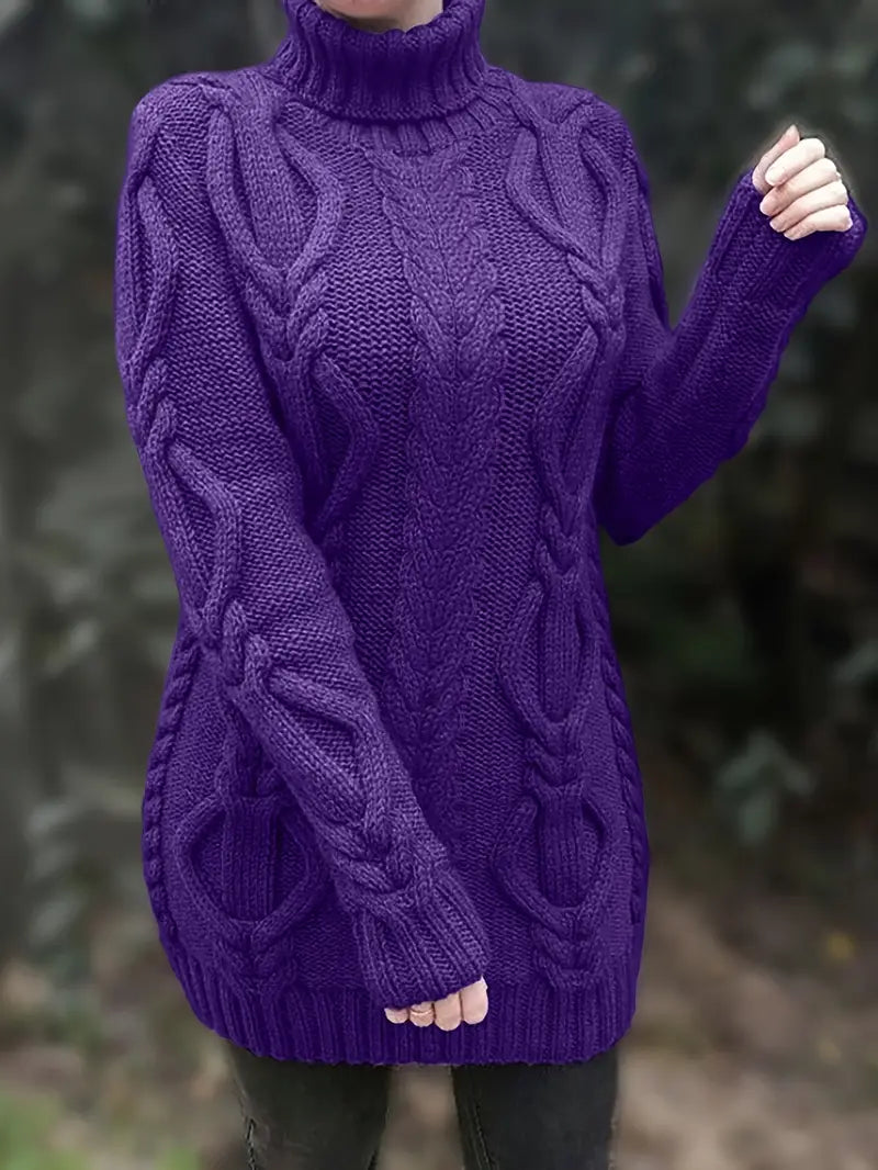 Helena | Women's Winter Sweater – Oversized Cable Knit Turtleneck view 6