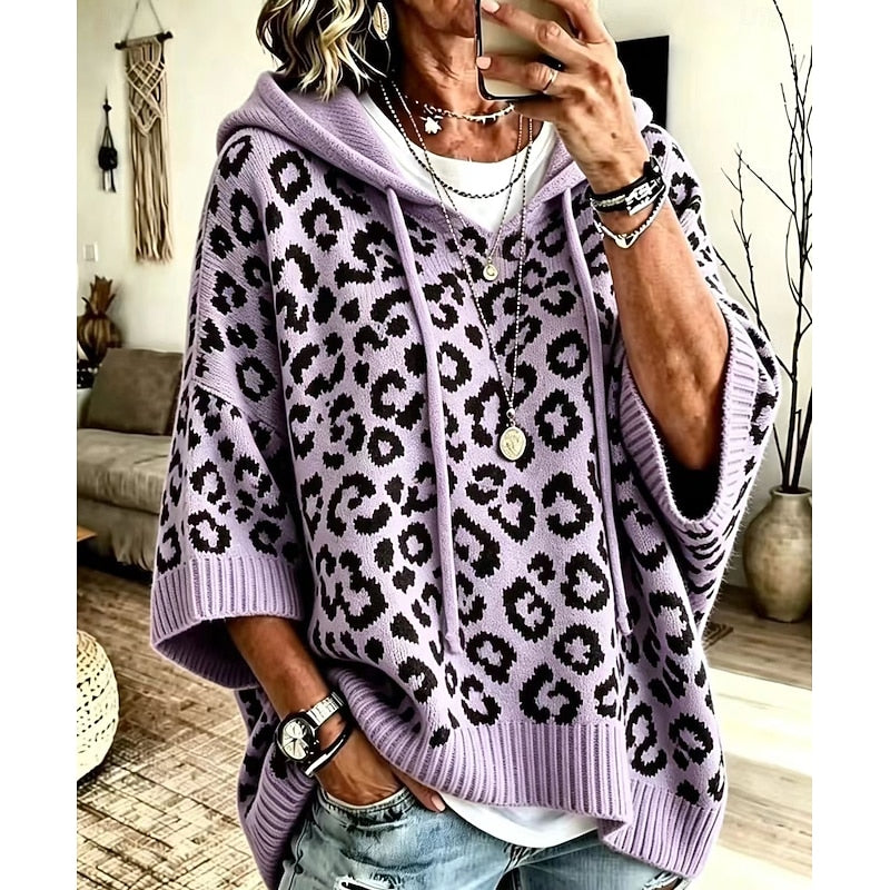 Marlena | Women's Animal Print Hooded Sweater – Oversized Knit Pullover view 6