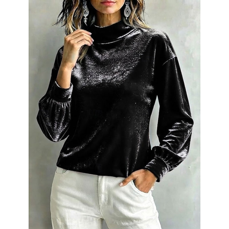 Clarice | Women's Mock Neck Blouse – Elegant Long Sleeve Work Top view 5