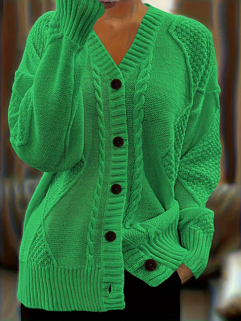 Jane | Women's Winter Cardigan – Textured Cable Knit Button-Front