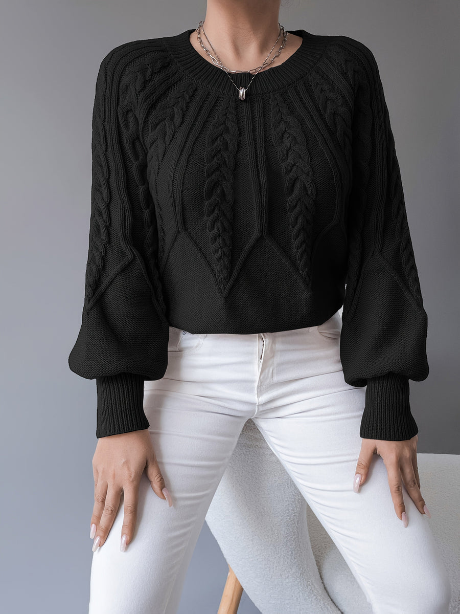 Elsie | Women's Cable Knit Sweater – Lantern Sleeve Textured Pullover view 18