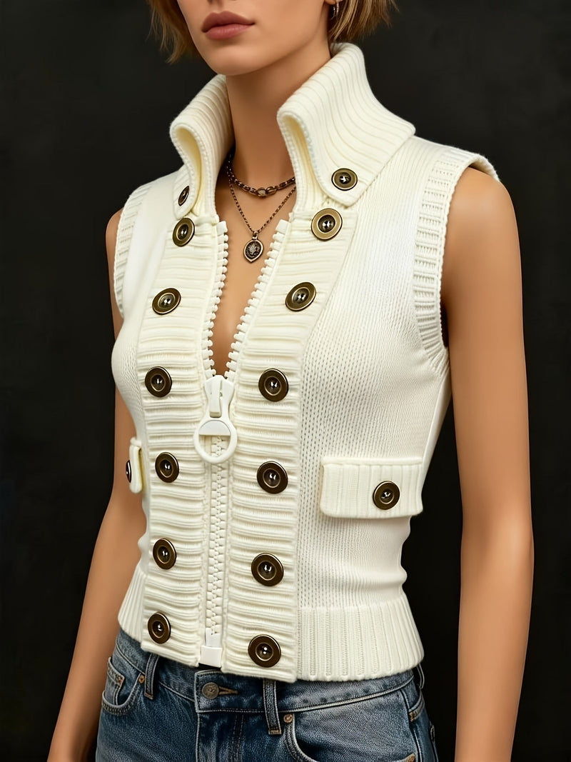 Tessa | Women's Vest Top – High Collar Zip Up Tailored Waistcoat