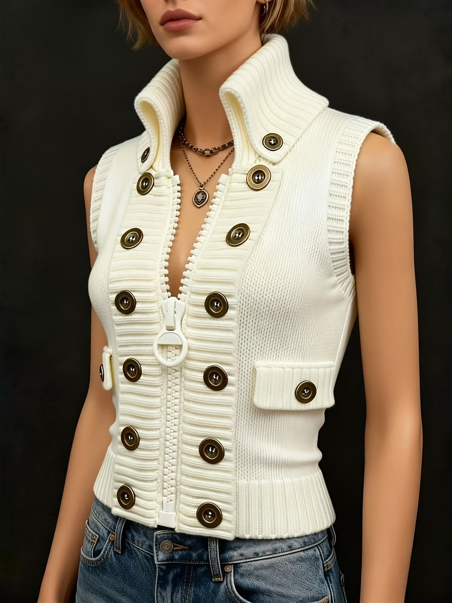 Tessa | Women's Vest Top – High Collar Zip Up Tailored Waistcoat view 1
