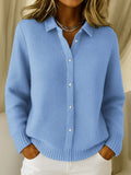 Maisie | Women's Winter Cardigan – Waffle Knit Button-Up Collar Long