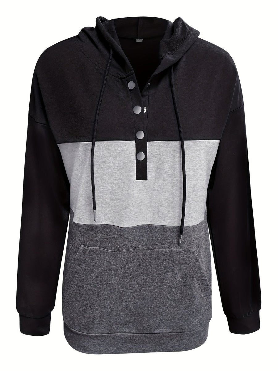 Brynne | Women's Color Block Hoodie – Button Neck Oversized Sweatshirt view 4