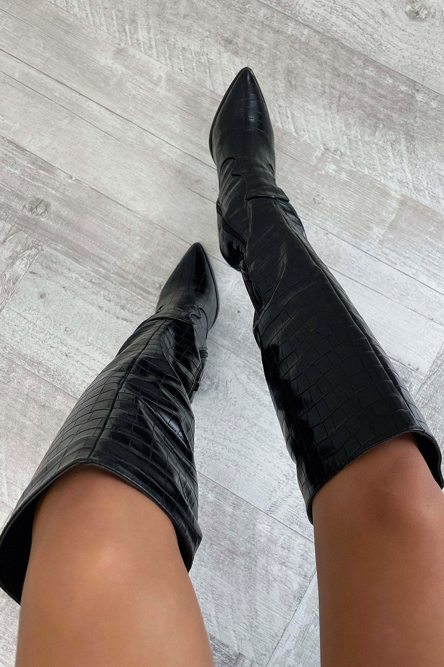 Aisling | Croc Pattern Knee-High Boots view 4